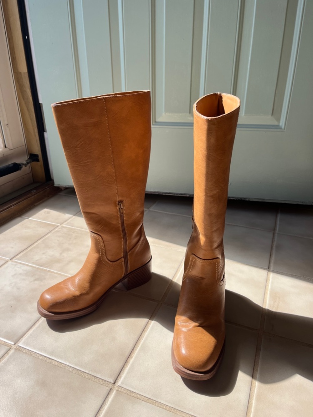 Haute Hippie Classic Tall Women's Camel Leather Heeled Boots Frye Look Alike - Picture 2 of 15